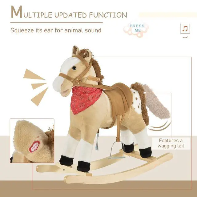 Alt view image 6 of 7 - Qaba Kids Plush Ride-On Rocking Horse Toy with Fun Realistic Sounds Beige | Cowboy Rocker, for Child 3-6 Years Old