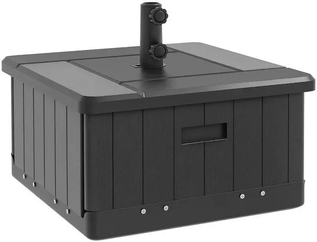 Main image of 3-in-1 Outdoor Umbrella Base, Coffee End Table, Planter Box Black | Drain Hole, 175 lbs. Capacity, Heavy Duty Fillable Patio Umbrella Stand Table, Wheels, Handles, For Deck Poolside