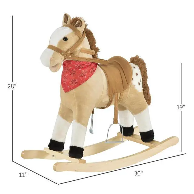 Alt view image 7 of 7 - Qaba Kids Plush Ride-On Rocking Horse Toy with Fun Realistic Sounds Beige | Cowboy Rocker, for Child 3-6 Years Old