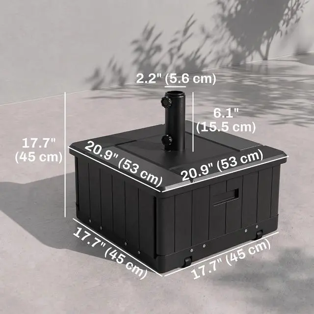 Alt view image 3 of 7 - 3-in-1 Outdoor Umbrella Base, Coffee End Table, Planter Box Black | Drain Hole, 175 lbs. Capacity, Heavy Duty Fillable Patio Umbrella Stand Table, Wheels, Handles, For Deck Poolside