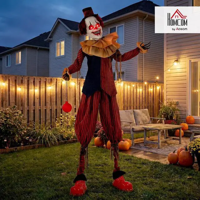 Alt view image 2 of 7 - 95" Large Halloween Animated Clown Animatronic Decoration Prop | Scary Halloween Animated Decor, Creepy Sound Move, Sound Touch Activated, Light Up Eyes, Haunted House, Party, Outdoor Indoor