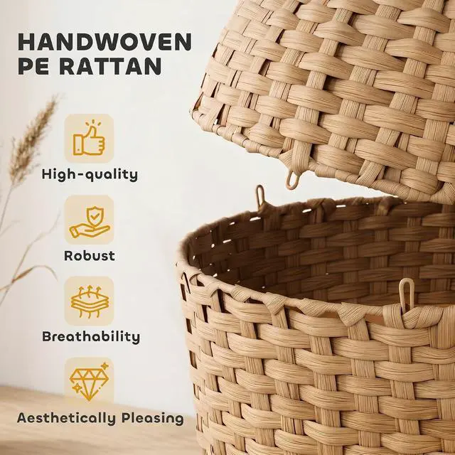 Alt view image 5 of 7 - PawHut Hidden Cat Litter Box Plant Furniture Enclosure with Faux Plant | Stainless Steel Tray, Decorative Rattan Planter Cat Bed, Real Stones, for Bedroom, Living Room Corner