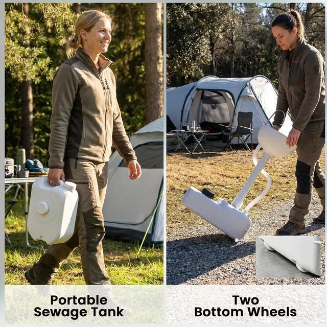 Alt view image 6 of 7 - Portable Camping Sink w/ 4.5 Gal Tank, Wheels, Manual Foot Pump, | Handwashing Station Basin, Cold Water Only, 6.3 Gal Recovery Tank, Soap Dispenser, for RV, Outdoor Events, Gatherings, HDPE