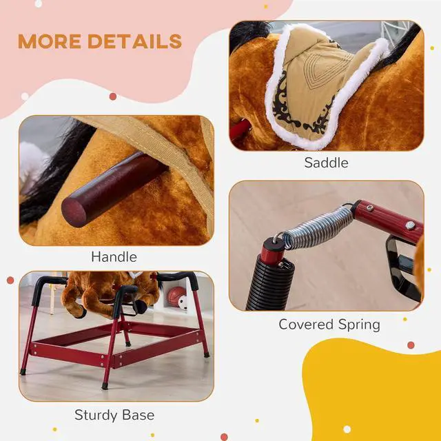 Alt view image 5 of 7 - Qaba Kids Spring Rocking Horse Ride on Horse for Girls and Boys Light Brown | Sounds, Plush Animal Ride-on Toy, Soft Feel, Interactive Toy for Kids