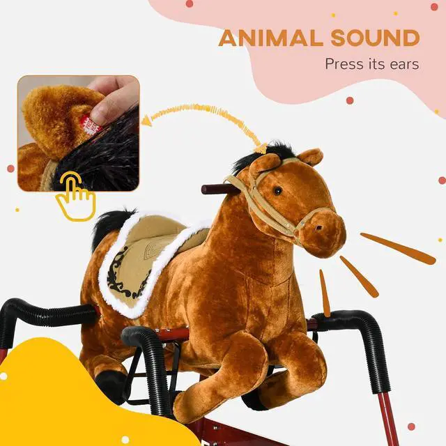 Alt view image 4 of 7 - Qaba Kids Spring Rocking Horse Ride on Horse for Girls and Boys Light Brown | Sounds, Plush Animal Ride-on Toy, Soft Feel, Interactive Toy for Kids