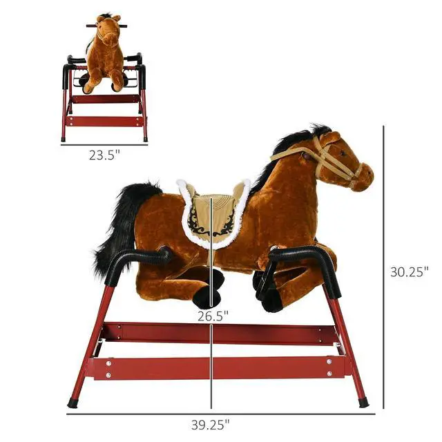 Alt view image 7 of 7 - Qaba Kids Spring Rocking Horse Ride on Horse for Girls and Boys Light Brown | Sounds, Plush Animal Ride-on Toy, Soft Feel, Interactive Toy for Kids