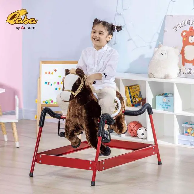 Alt view image 2 of 6 - Qaba Kids Spring Rocking Horse Ride on Horse for Girls and Boys Dark Brown | Sounds, Plush Animal Ride-on Toy, Soft Feel, Interactive Toy for Kids