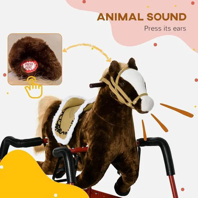 Alt view image 4 of 6 - Qaba Kids Spring Rocking Horse Ride on Horse for Girls and Boys Dark Brown | Sounds, Plush Animal Ride-on Toy, Soft Feel, Interactive Toy for Kids