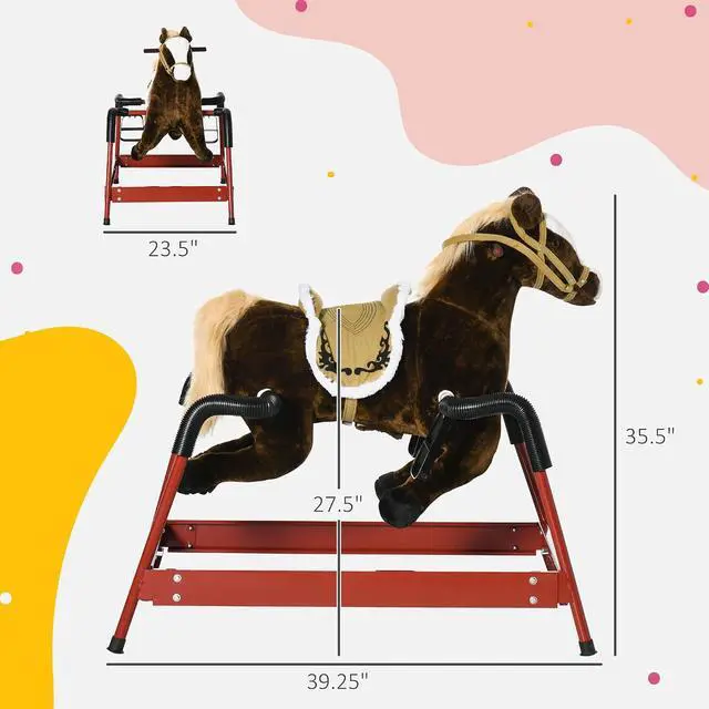 Alt view image 6 of 6 - Qaba Kids Spring Rocking Horse Ride on Horse for Girls and Boys Dark Brown | Sounds, Plush Animal Ride-on Toy, Soft Feel, Interactive Toy for Kids