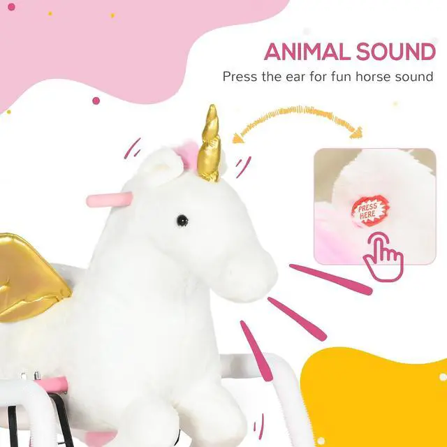 Alt view image 3 of 7 - Qaba Kids Spring Rocking Horse Ride on Horse for Girls and Boys Pink | Unicon, Sounds, Plush Animal Ride on Toy, Soft Feel, Interactive Toy for Kids