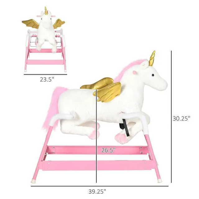 Alt view image 7 of 7 - Qaba Kids Spring Rocking Horse Ride on Horse for Girls and Boys Pink | Unicon, Sounds, Plush Animal Ride on Toy, Soft Feel, Interactive Toy for Kids