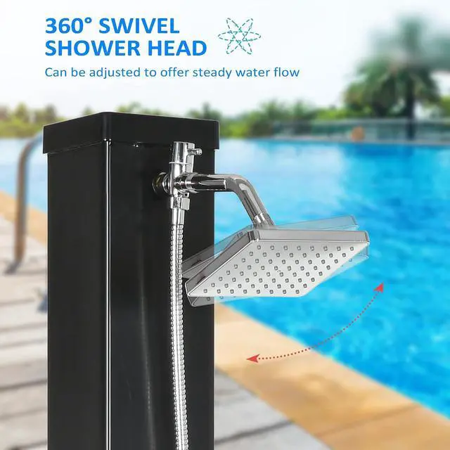 Alt view image 5 of 7 - 10.6 Gallons Solar Heated Shower, Outdoor Shower, 7ft | Handheld Head, Temperature Adjustment, Foot Faucet, 2-Section, Backyard Poolside Beach Pool Spa
