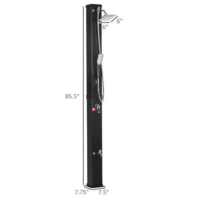 Alt view image 7 of 7 - 10.6 Gallons Solar Heated Shower, Outdoor Shower, 7ft | Handheld Head, Temperature Adjustment, Foot Faucet, 2-Section, Backyard Poolside Beach Pool Spa