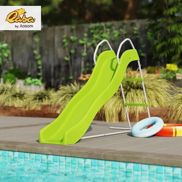 Alt view image 2 of 7 - Qaba Outdoor Slide Freestanding Wave Slide for Kids Ages 3-8 5.7FT Green | Climbing Step Ladder, Playground Equipment, Backyard, Garden, Gift for Boys and Girls