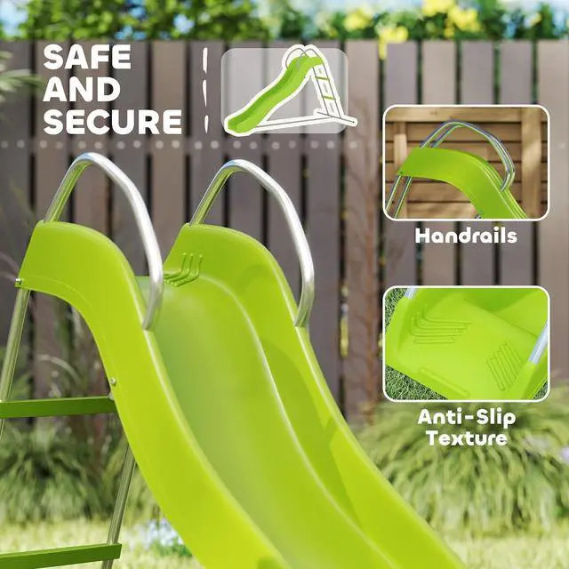 Alt view image 3 of 7 - Qaba Outdoor Slide Freestanding Wave Slide for Kids Ages 3-8 5.7FT Green | Climbing Step Ladder, Playground Equipment, Backyard, Garden, Gift for Boys and Girls