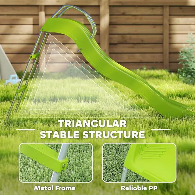 Alt view image 5 of 7 - Qaba Outdoor Slide Freestanding Wave Slide for Kids Ages 3-8 5.7FT Green | Climbing Step Ladder, Playground Equipment, Backyard, Garden, Gift for Boys and Girls