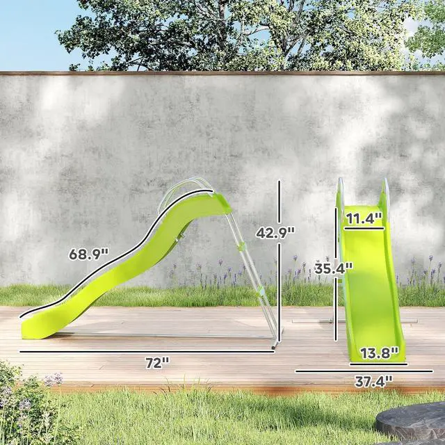 Alt view image 7 of 7 - Qaba Outdoor Slide Freestanding Wave Slide for Kids Ages 3-8 5.7FT Green | Climbing Step Ladder, Playground Equipment, Backyard, Garden, Gift for Boys and Girls