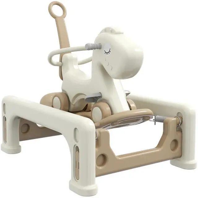 Main image of Qaba 5 in 1 Kids Rocking Horse Horse-Shaped Detachable Base Cream White | Kids Spring Rocking Toy, Balance Bike Push Cart, Safety Guardrails, Footrests, Push Handle