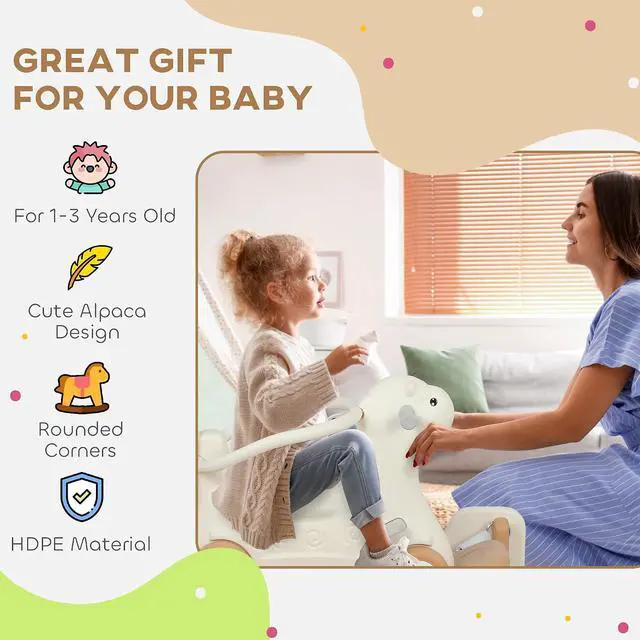 Alt view image 6 of 7 - Qaba 5 in 1 Kids Rocking Horse Alpaca-Shaped Detachable Base Brown | Kids Spring Rocking Toy, Balance Bike Push Cart, Safety Guardrails, Footrests, Push Handle