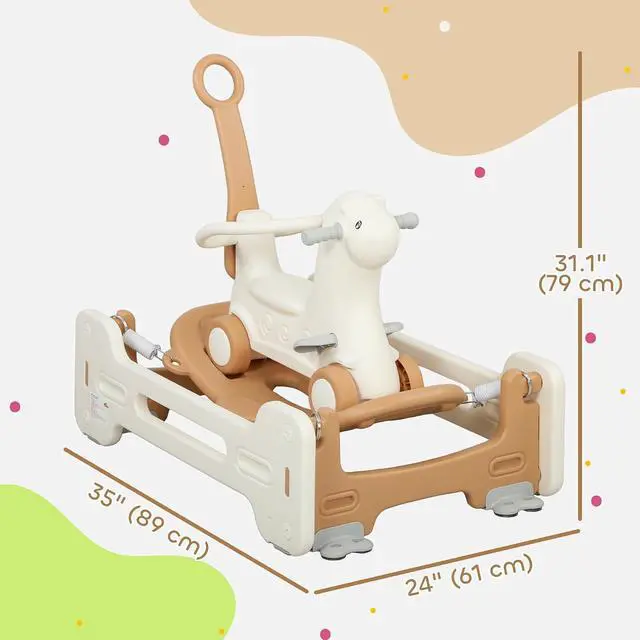 Alt view image 7 of 7 - Qaba 5 in 1 Kids Rocking Horse Alpaca-Shaped Detachable Base Brown | Kids Spring Rocking Toy, Balance Bike Push Cart, Safety Guardrails, Footrests, Push Handle