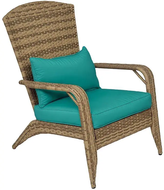 Main image of Patio Wicker Adirondack Chair Outdoor Sky Blue | All-Weather Rattan Fire Pit Chair, Soft Cushions, Tall Curved Backrest, Comfortable Armrests, for Deck or Garden