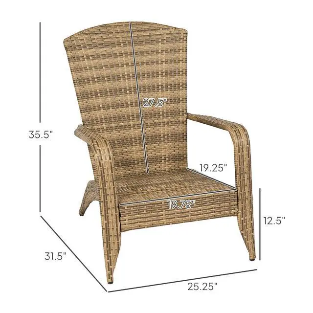 Alt view image 3 of 7 - Patio Wicker Adirondack Chair Outdoor Sky Blue | All-Weather Rattan Fire Pit Chair, Soft Cushions, Tall Curved Backrest, Comfortable Armrests, for Deck or Garden