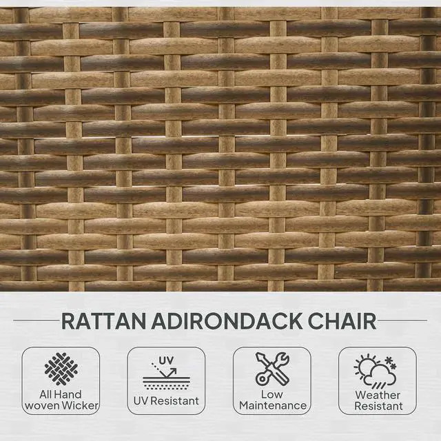 Alt view image 4 of 7 - Patio Wicker Adirondack Chair Outdoor Sky Blue | All-Weather Rattan Fire Pit Chair, Soft Cushions, Tall Curved Backrest, Comfortable Armrests, for Deck or Garden