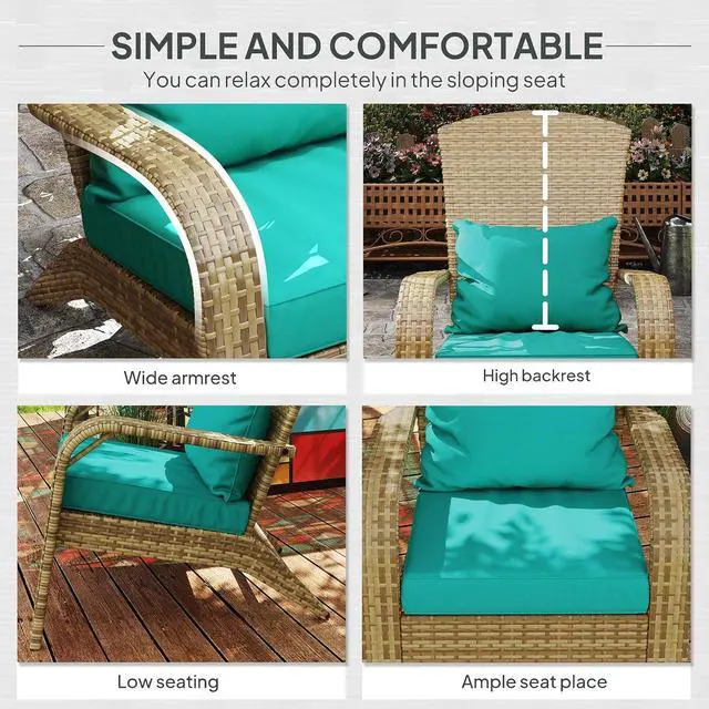 Alt view image 5 of 7 - Patio Wicker Adirondack Chair Outdoor Sky Blue | All-Weather Rattan Fire Pit Chair, Soft Cushions, Tall Curved Backrest, Comfortable Armrests, for Deck or Garden