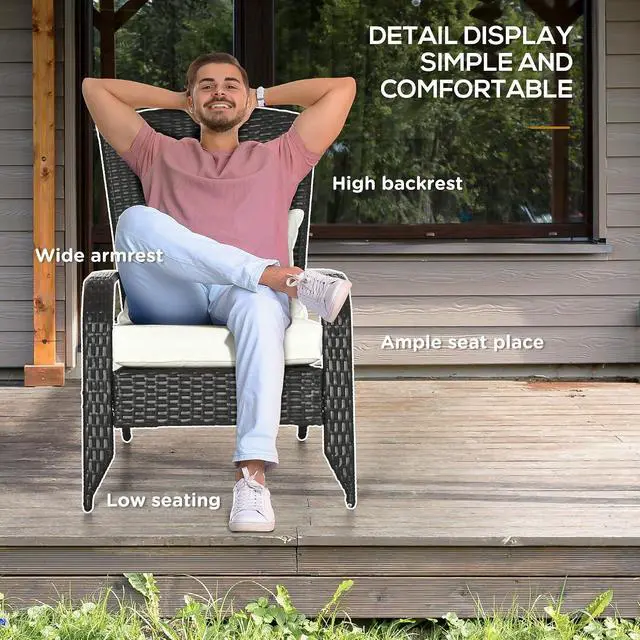 Alt view image 5 of 7 - Patio Wicker Adirondack Chair All-Weather Rattan Cream White | All-Weather Rattan Fire Pit Chair, Soft Cushions, Tall Curved Backrest, Comfortable Armrests, for Deck or Garden