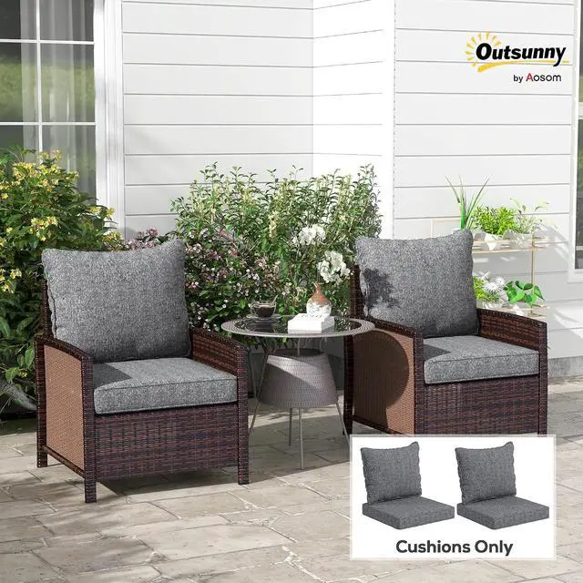 Alt view image 2 of 7 - Outdoor Chair Cushions Set of 2 Fade Resistant 24x24 in Gray | Patio Cushions for Deep Seat Chair, Sofa, Outdoor Furniture