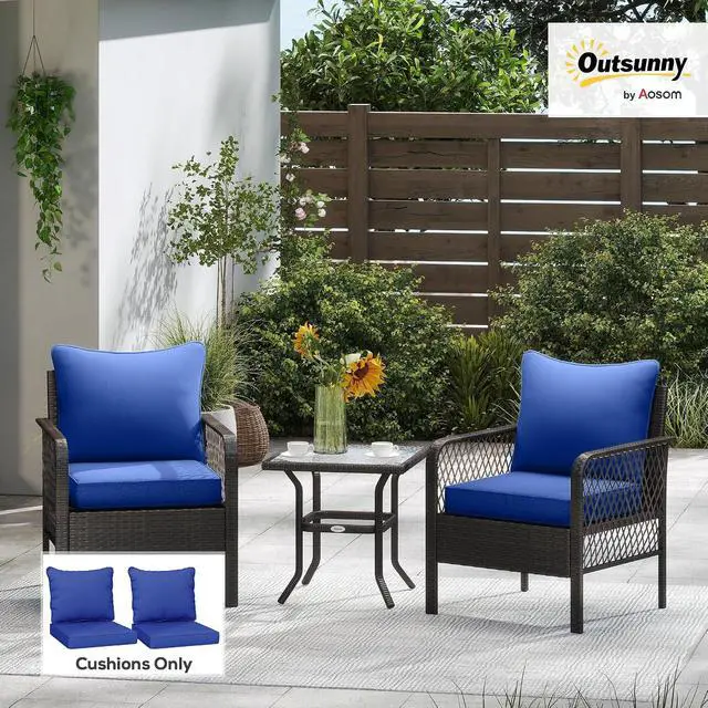 Alt view image 2 of 7 - Outdoor Chair Cushions Set of 2 Fade Resistant 24x24 in Navy Blue | Patio Cushions for Deep Seat Chair, Sofa, Outdoor Furniture
