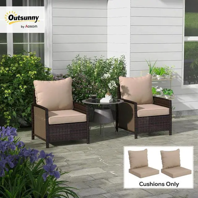 Alt view image 2 of 7 - Outdoor Chair Cushions Set of 2 Fade Resistant 24x24 in Beige | Patio Cushions for Deep Seat Chair, Sofa, Outdoor Furniture