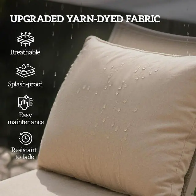 Alt view image 4 of 7 - Outdoor Chair Cushions Set of 2 Fade Resistant 24x24 in Beige | Patio Cushions for Deep Seat Chair, Sofa, Outdoor Furniture
