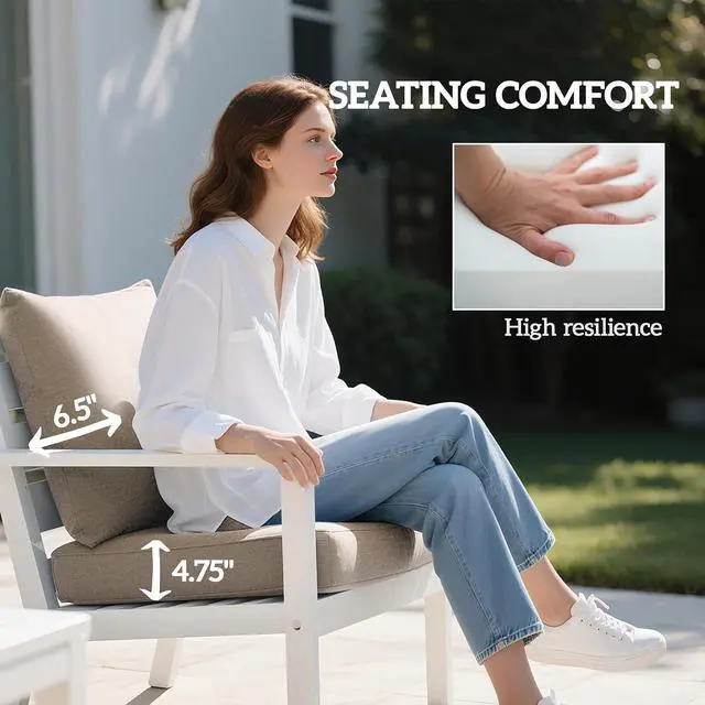 Alt view image 5 of 7 - Outdoor Chair Cushions Set of 2 Fade Resistant 24x24 in Beige | Patio Cushions for Deep Seat Chair, Sofa, Outdoor Furniture