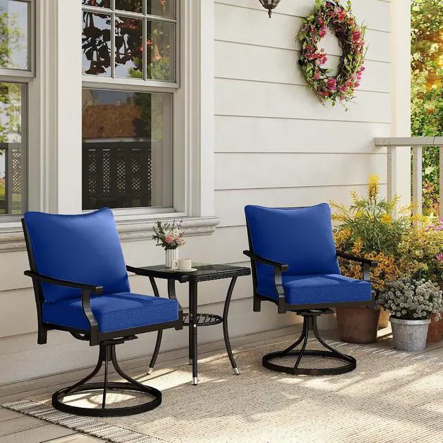 Alt view image 7 of 7 - Outdoor Chair Cushions Set of 2 Fade Resistant 24x24 in Navy Blue | Patio Cushions for Deep Seat Chair, Sofa, Outdoor Furniture