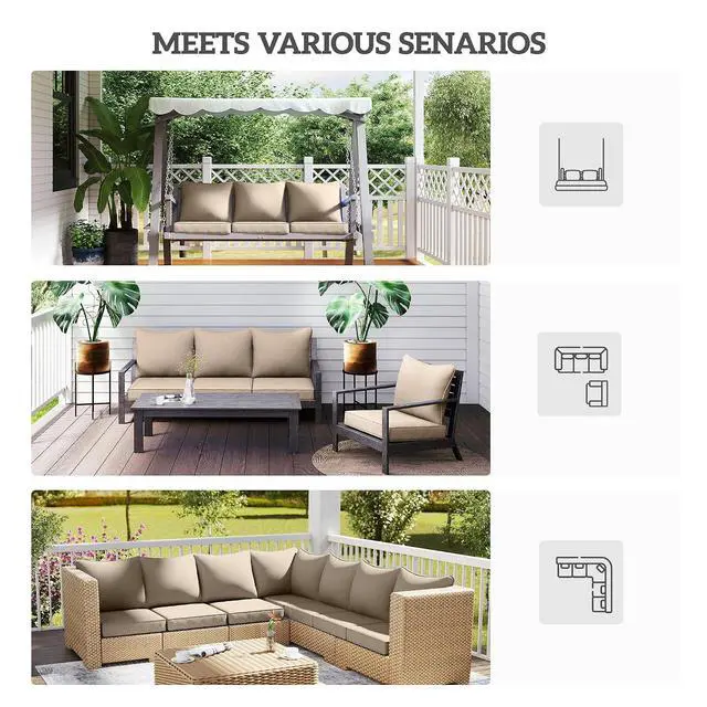 Alt view image 6 of 7 - Outdoor Chair Cushions Set of 2 Fade Resistant 24x24 in Beige | Patio Cushions for Deep Seat Chair, Sofa, Outdoor Furniture
