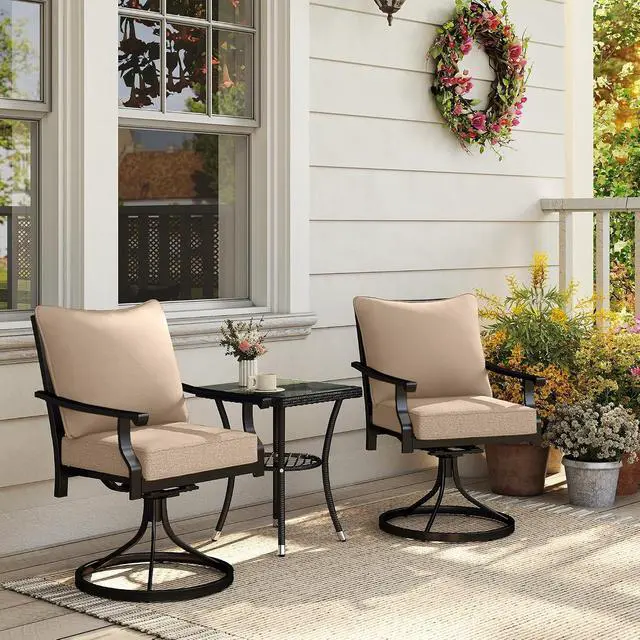 Alt view image 7 of 7 - Outdoor Chair Cushions Set of 2 Fade Resistant 24x24 in Beige | Patio Cushions for Deep Seat Chair, Sofa, Outdoor Furniture