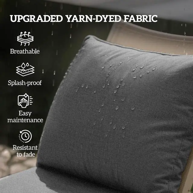 Alt view image 4 of 7 - Outdoor Chair Cushions Set of 2 Fade Resistant 24x24 in Gray | Patio Cushions for Deep Seat Chair, Sofa, Outdoor Furniture