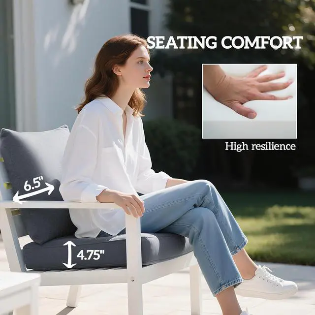 Alt view image 5 of 7 - Outdoor Chair Cushions Set of 2 Fade Resistant 24x24 in Gray | Patio Cushions for Deep Seat Chair, Sofa, Outdoor Furniture