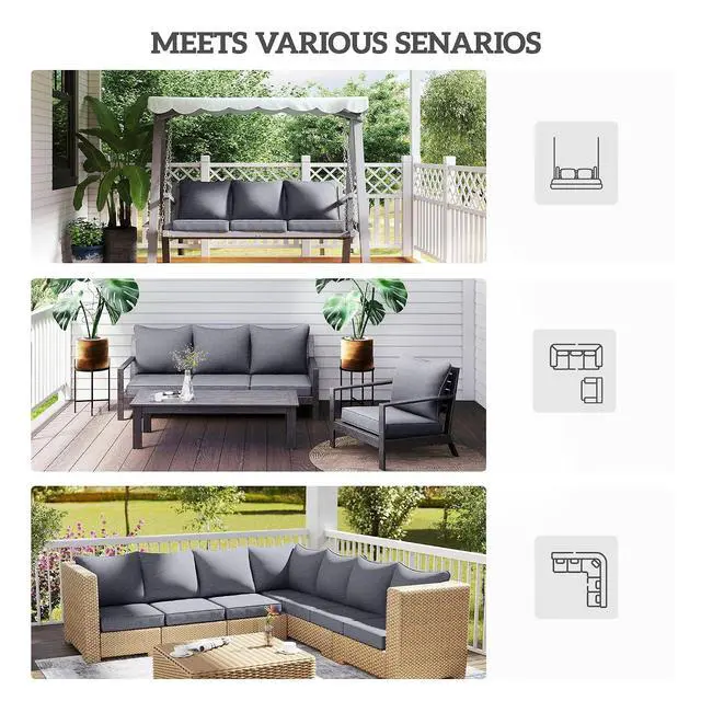 Alt view image 6 of 7 - Outdoor Chair Cushions Set of 2 Fade Resistant 24x24 in Gray | Patio Cushions for Deep Seat Chair, Sofa, Outdoor Furniture