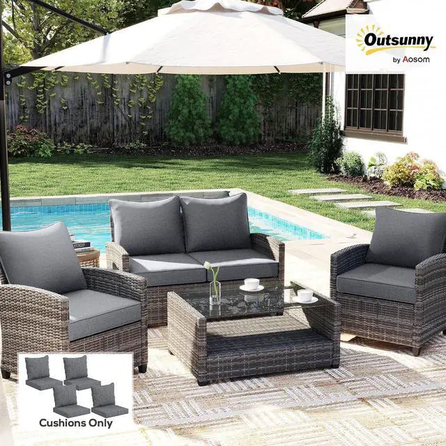 Alt view image 2 of 7 - Outdoor Chair Cushions Set of 4 Fade Resistant 24x24 in Gray | Patio Cushions for Deep Seat Chair, Sofa, Outdoor Furniture