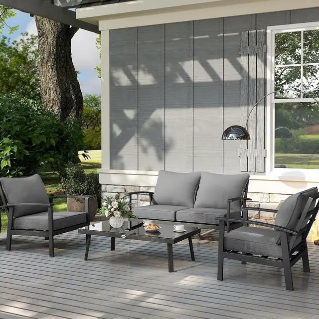 Alt view image 7 of 7 - Outdoor Chair Cushions Set of 4 Fade Resistant 24x24 in Gray | Patio Cushions for Deep Seat Chair, Sofa, Outdoor Furniture