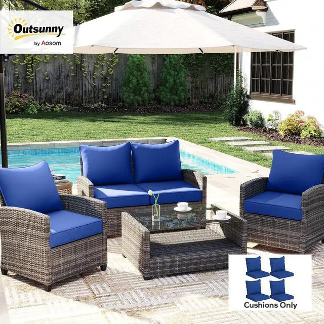 Alt view image 2 of 7 - Outdoor Chair Cushions Set of 4 Fade Resistant 24x24 in Navy Blue | Patio Cushions for Deep Seat Chair, Sofa, Outdoor Furniture
