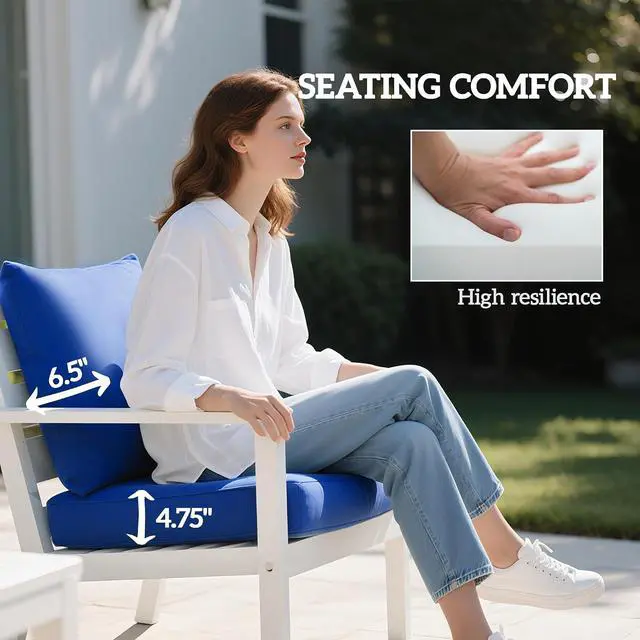 Alt view image 5 of 7 - Outdoor Chair Cushions Set of 4 Fade Resistant 24x24 in Navy Blue | Patio Cushions for Deep Seat Chair, Sofa, Outdoor Furniture