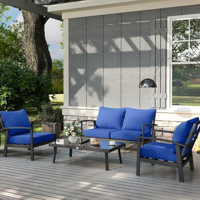 Alt view image 7 of 7 - Outdoor Chair Cushions Set of 4 Fade Resistant 24x24 in Navy Blue | Patio Cushions for Deep Seat Chair, Sofa, Outdoor Furniture