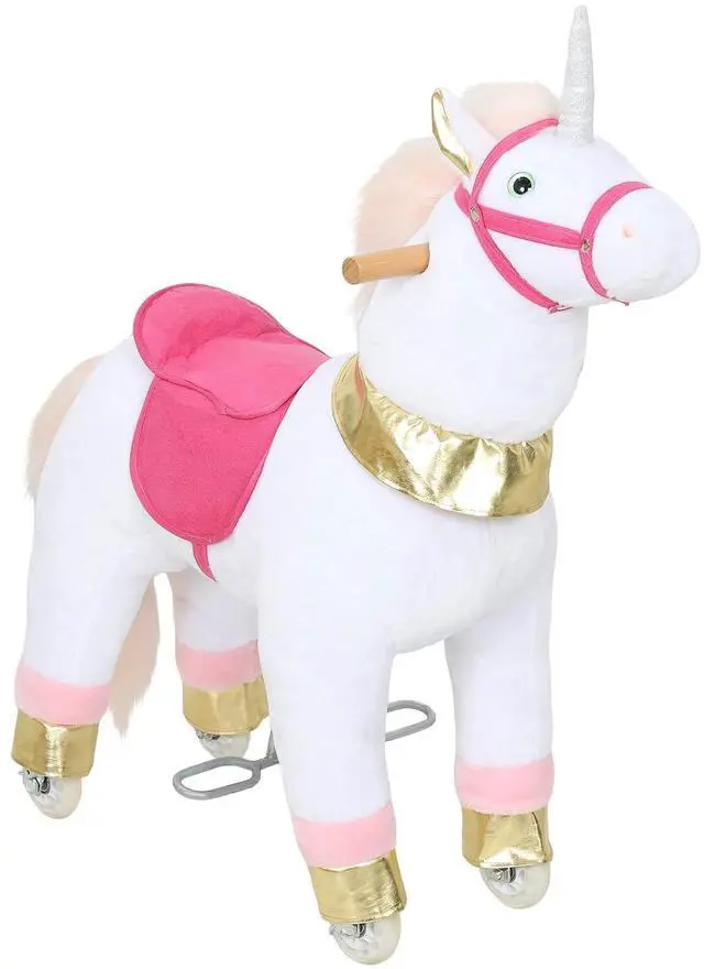Main image of Qaba Ride on Horse for Kids 3-5 Years, 29.5 Inch Height Plush Riding Unicorn, Walking Horse Animal with Rolling Wheels for Active Play, No Batteries Required, White