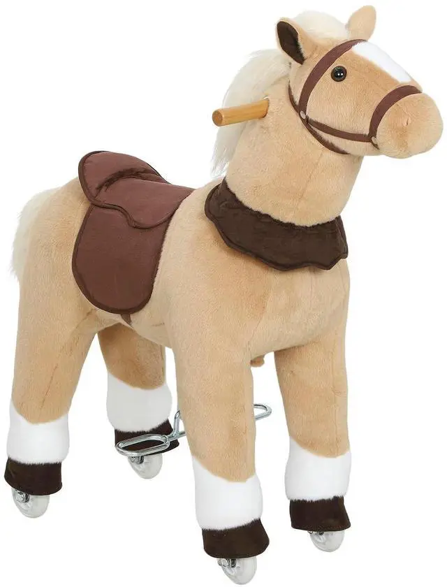 Main image of Qaba Ride on Horse for Kids 3-5 Years, 31.5 Inch Height Plush Riding Pony, Walking Horse Animal with Rolling Wheels for Active Play, No Batteries Required, Brown