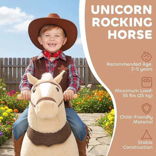 Alt view image 3 of 7 - Qaba Ride on Horse for Kids 3-5 Years, 31.5 Inch Height Plush Riding Pony, Walking Horse Animal with Rolling Wheels for Active Play, No Batteries Required, Brown
