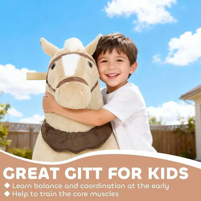 Alt view image 6 of 7 - Qaba Ride on Horse for Kids 3-5 Years, 31.5 Inch Height Plush Riding Pony, Walking Horse Animal with Rolling Wheels for Active Play, No Batteries Required, Brown