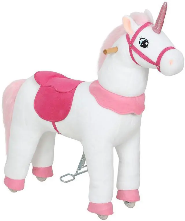 Main image of Qaba Ride on Horse for Kids 4-7 Years, 37.8 Inch Height Plush Riding Unicorn, Walking Horse Animal with Rolling Wheels for Active Play, No Batteries Required, White